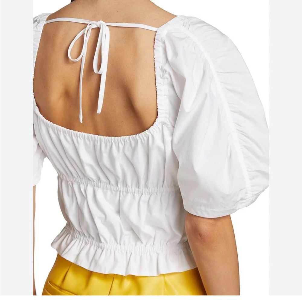 10 Crosby Derek Lam White Puff Sleeve Smocked Blouse